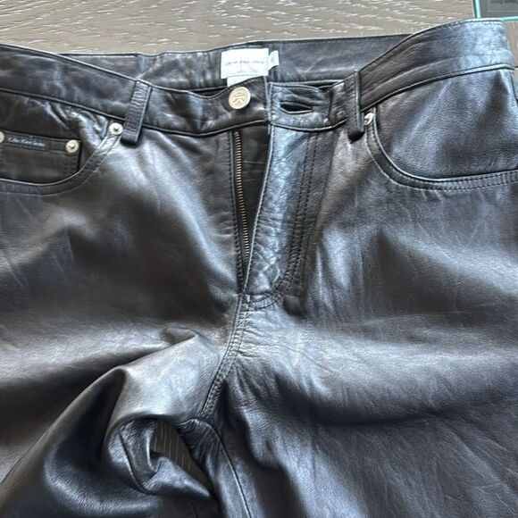 Calvin Klein Women’s Size 10 Black 100% Leather Pants Straight Leg Fully Lined - Picture 11 of 16